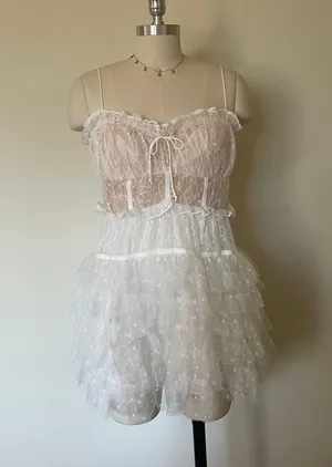 NWT For Love And Lemons White Lace Jules Mini Dress thumbnail 2