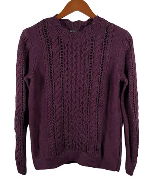 Banana Republic Sweater Womens M Purple Cable Knit Crew Neck Pullover Casual thumbnail 1
