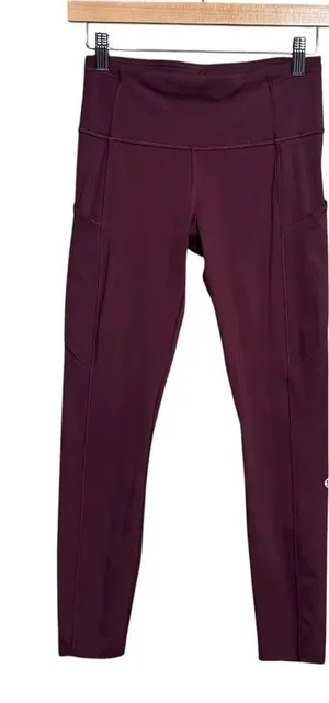 Lululemon fast & free tight 25" Pocket‎ Leggings Burgundy Women's Size 6 thumbnail 1