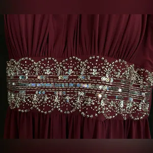 R&M Richards Burgundy Sequin & Beaded Full Length Evening Prom Gown SZ 6 thumbnail 6