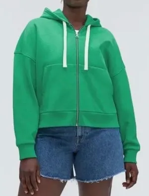 NWT Everlane Track 100% Organic‎ Cotton Full Zip Hoodie Crop Jade Green Size XXS thumbnail 1
