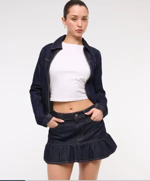 Abercrombie Mid Rise Drop-Waist Ruffle Denim Mini Skirt thumbnail 6