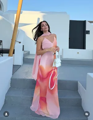 Zara Elegant Pink and Orange Maxi Dress scarf evening party wedding thumbnail 9