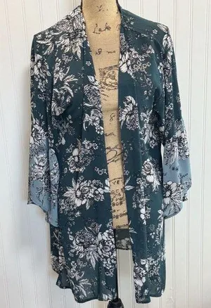 Maurice Floral Mixed Print Kimono Cover Blue Teal Size L thumbnail 1