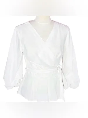 Sundance Avant Garde White Wrap Blouse Size L thumbnail 2