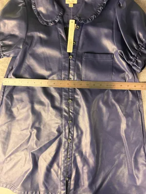 Anthropologie Pilcro Navy Faux Leather Button Front Mini Dress S Collared Puff Sleeve Pockets thumbnail 11