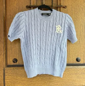 Lauren Ralph Lauren grayish blue Cable Knit Short-Sleeve Sweater size XS thumbnail 1