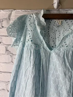 Adiva Blue Eyelet lace ruffle sleeve blouse size large thumbnail 3