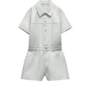 Zara NWOT Denim Gray/Silver Shimmer Utility‎ Button-Up playsuit - XS thumbnail 2