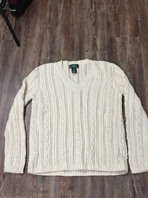 Lauren Ralph Lauren Cable Knit V-Neck Vintage Cotton Sweater Medium Winter Cozy thumbnail 6
