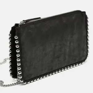Zara Black Faux Suede silver studded crossbody bag / clutch thumbnail 3