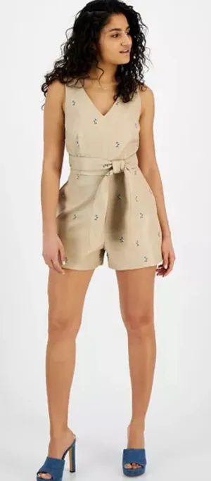Avec Les Filles' Tan Sleeveless Faux Leather Romper Size Large NWT thumbnail 1