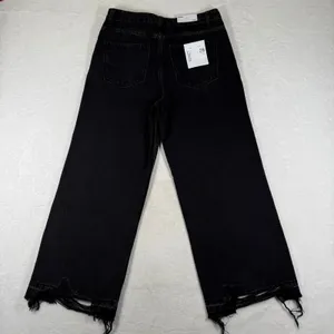 Vervet Olivia Wide Leg Jeans Washed Black High Rise Distressed Raw Hem Size 25 thumbnail 11