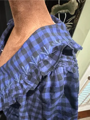 MANGO Blue & Black Gingham Smocked Babydoll Dress – Size 2 thumbnail 6
