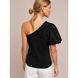 Anthropologie Maeve One Shoulder Top Black White Polka Dot Size Medium thumbnail 7