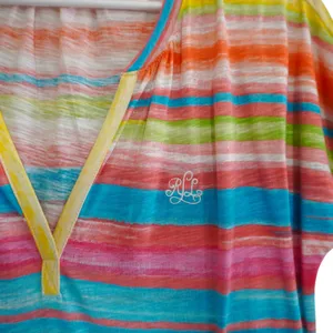 Lauren Ralph Lauren Striped Cotton Shift Dress Multi Color V-Neck‎ Embroidered thumbnail 4