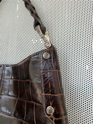 Vtg y2k Brighton Croc-Embossed Shoulder Bag tote - Dark Brown thumbnail 4