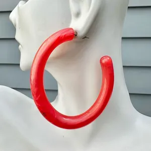 Large pink lucite hoop earrings thumbnail 2