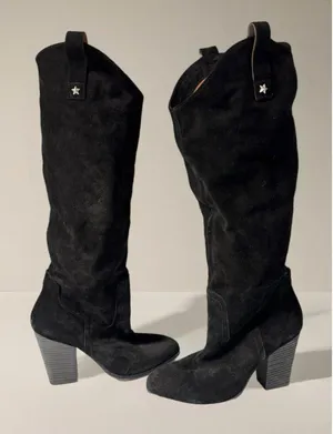 Lady Luck Black Tall‎ Heel Women's Boots Black Suede Made in Portugal Size 38 thumbnail 1