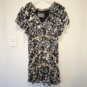 ANTHROPOLOGIE Robin Tiered Mini Dress in Black and Cream floral size‎ XS thumbnail 3