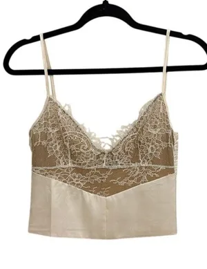 Oh Polly Bria Lace Panel Ivory Cream Feminine Delicate Crop Tank Top Size 4 thumbnail 1