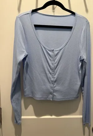Women’s A New Day Slim Fit Long Sleeve Button Front T-Shirt Medium Light Blue thumbnail 1