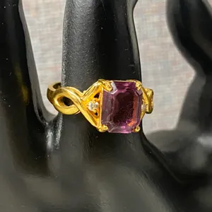 Elegant 14k Gold Plated Emerald Cut Amethyst Cocktail Ring Size 9 thumbnail 2