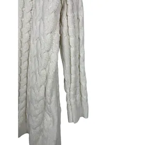 J. Jill Chenille Fisherman Cable Knit Tunic Sweater L Ivory Longline Pullover thumbnail 3