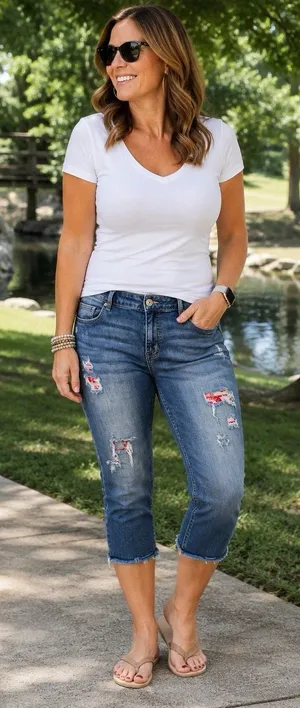 Maurices Distressed Denim Capri Jeans 15/16 Stretch Raw Hem Plus Size Blue thumbnail 1