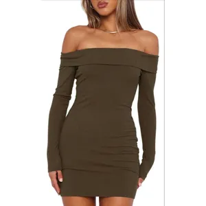 NEW Off The Shoulder Long Sleeve Bodycon Ribbed Cocktail Mini Dress S thumbnail 1