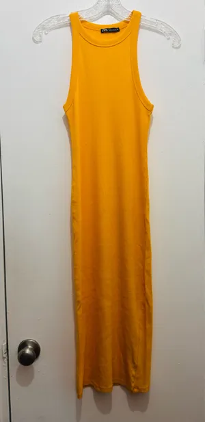 Zara ribbed midi dress mustard yellow color size M thumbnail 2