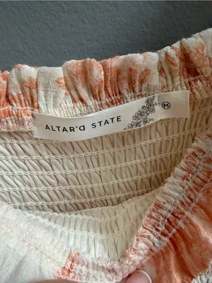 Altar’d State Peach Orange Floral Tie-Shoulder Smocked Midi Dress Medium thumbnail 4