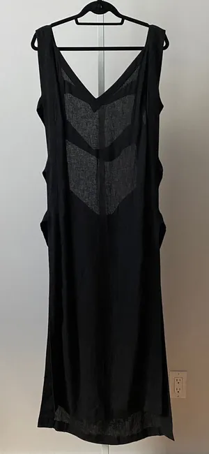 Anthropologie‎ One Size Black Linen Blend Maxi Dress Strappy Open Back Lagenlook thumbnail 1