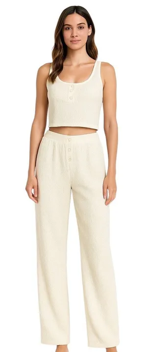NEW Missguided Cream Crinkle Vest Sleeveless Crop Top Trousers Pajamas Set Sz 8 thumbnail 1