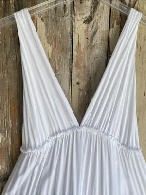 Raviya white deep V tiered maxi dress swim cover up beachwear vacation M thumbnail 2