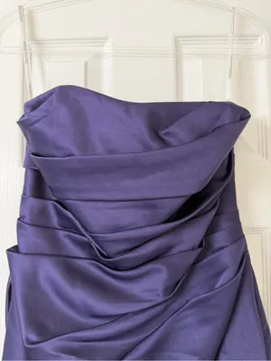 David's Bridal Plum Strapless Ruched Satin Cocktail Dress‎ thumbnail 2