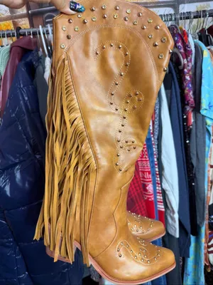 WRFCZGF Cowboy Boots for Women Fringe Knee High Cowgirl Boot Brown. Size 8 thumbnail 6