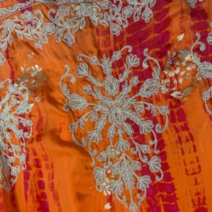 Soft Surroundings Size-L Maxi Dress Orange Tie Dye Metallic Gold Embroidered thumbnail 8