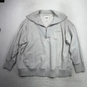 aerie L Down To Earth Quarter Zip Sweatshirt Overisized Gray Relaxed Fit Cozy thumbnail 3