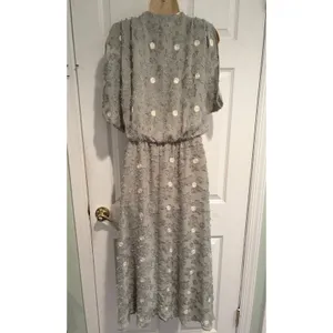 Zara Sage Green Polka Dot Eyelash Textured V-Neck Midi Dress S NWT Boho Fairy thumbnail 7