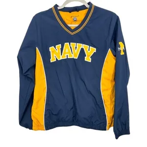 Champion Navy Pullover Windbreaker‎ Jacket V-Neck Yellow Trim Size S Gorpcore thumbnail 1