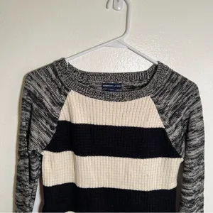 American Living Women's Size Small Crewneck Sweater‎ White Black Stripes Marled thumbnail 2