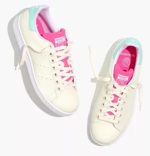 Adidas Stan Smith Sneakers Lace Up Cream White Pink Mint 10.5 thumbnail 1