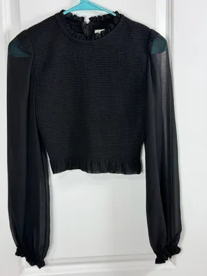 Wilfred Aritzia Black Tempest Smocked Blouse with Sheer Long Sleeves thumbnail 3
