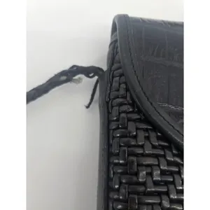 Brighton Crossbody Bag Womens Small Black Woven Croc Leather Celtic Heart Charm* thumbnail 4