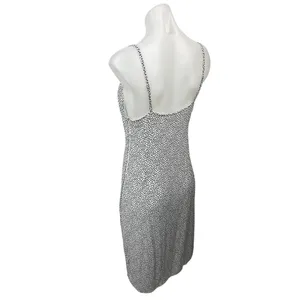 Abercrombie & Fitch White Black Satin Floral Sleeveless Midi Cami Camisole Dress thumbnail 2