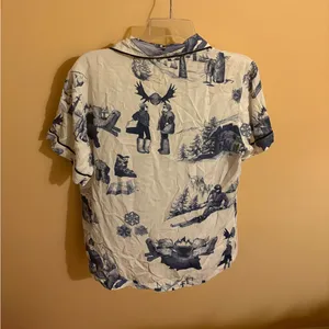Katie Kime Apres Ski Toile Pajama Top in White & Navy thumbnail 5