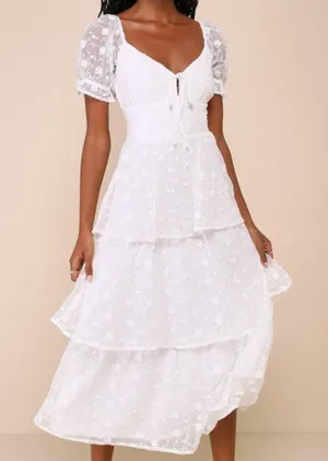 NEW Lulus Precious Sweetie White Floral Embroidered Sweetheart Airy Midi Dress thumbnail 1