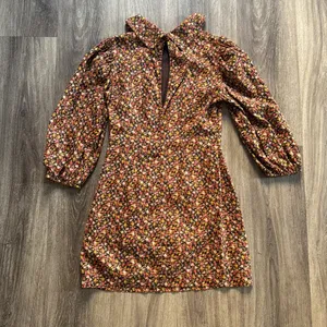 Free People Brown Printed Floral Sheath Mini Dress Small 3/4 Sleeves Collared thumbnail 4