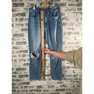 American Eagle | women mom jean distressed denim thumbnail 6